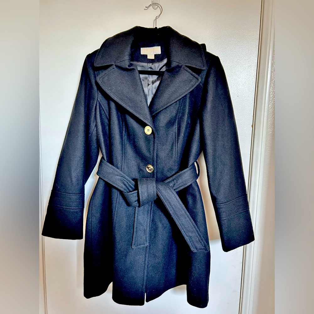 Petite Michael Kors Wool-Blend Hooded Walker Coat in XL